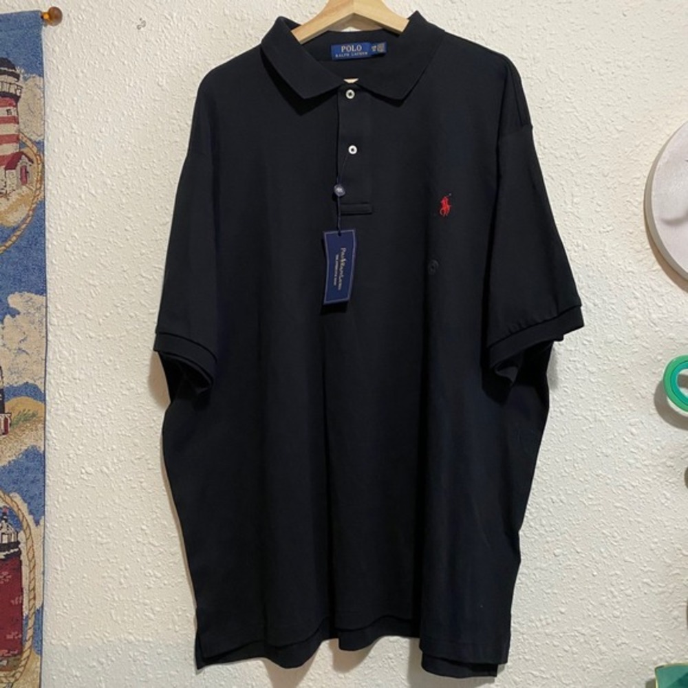 New Polo Ralph Lauren Mens‎ Black the Interlock Classic Fit Polo Shirt 2XB knit